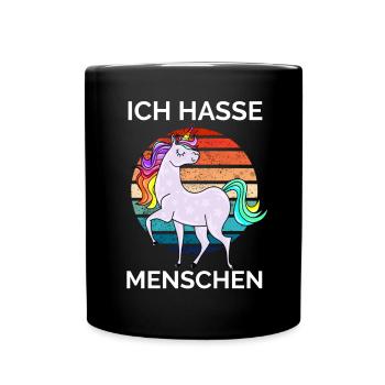 buntes Einhorn - Ich hasse Menschen - Tasse einfarbig - Schwarz - Vorne