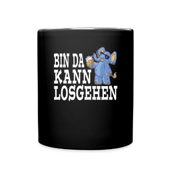 Bin da Kann losgehen Durstiger blauer Elefephant - Tasse einfarbig - Schwarz - Vorne