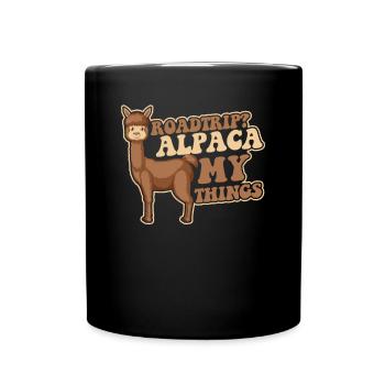 Roadtrip Alpaca My Things Llama Vicuna Guanaco - Full Colour Mug - black - Front