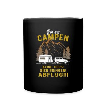 Wohnwagen - Bin am Campen - Lustig - Tasse einfarbig - Schwarz - Vorne