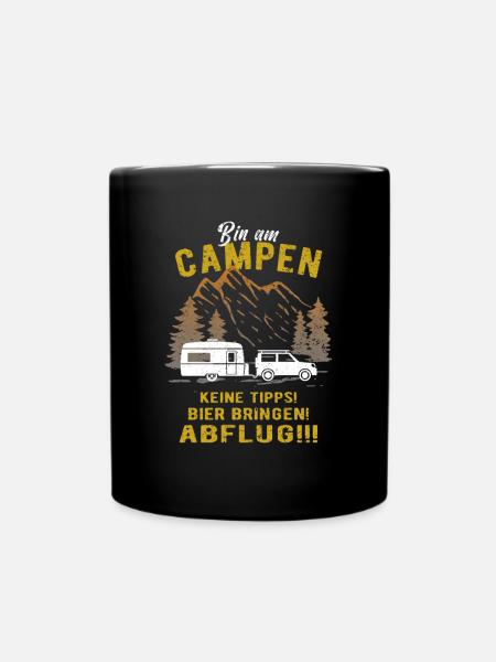 Wohnwagen - Bin am Campen - Lustig - Tasse einfarbig - Schwarz
