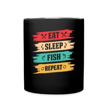 Eat Sleep Fish Repeat Vintage Retro Angelschild - Tasse einfarbig - Schwarz - Vorne