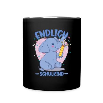 Endlich Schulkind 1. Klasse - Tasse einfarbig - Schwarz - Vorne