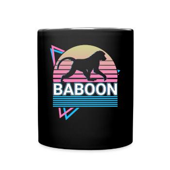 Pavian Retro Geschenk - Tasse einfarbig - Schwarz - Vorne