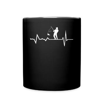 Herzschlaglinie Mit Hobbyfischer Weisses Design - Tasse einfarbig - Schwarz - Vorne