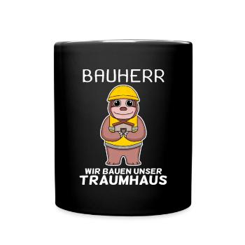 Bauherr Hausbau Baustelle Richtfest Geschenk - Tasse einfarbig - Schwarz - Vorne