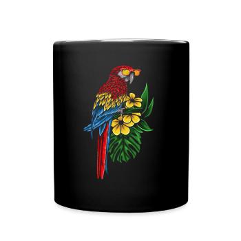 Lustiger Nymphensittich Papagei mit Blumen - Tasse einfarbig - Schwarz - Vorne