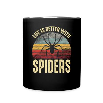 Das Leben ist besser mit Spiders Pet Spider Besitzer Retro - Tasse einfarbig - Schwarz - Vorne