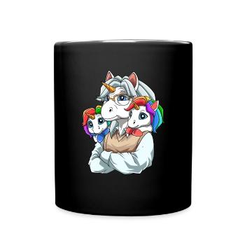 Enkelkinder und Großvater Einhörner - Tasse einfarbig - Schwarz - Vorne