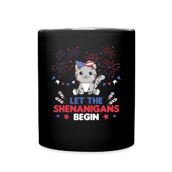 Joyeux 4ème chat mignon avec feux d’artifice Amérique - Mug uni - noir - Devant