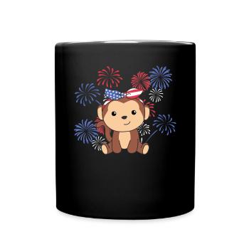4th of July american monkey for kids usa feuerwerk - Tasse einfarbig - Schwarz - Vorne