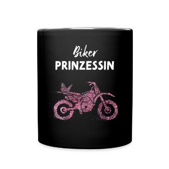 Motorradfahrerin Bikerin Prinzessin - Tasse einfarbig - Schwarz - Vorne