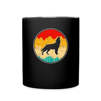 Wolf Retro - Tasse einfarbig - Schwarz - Vorne