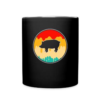 Schwein Retro - Tasse einfarbig - Schwarz - Vorne