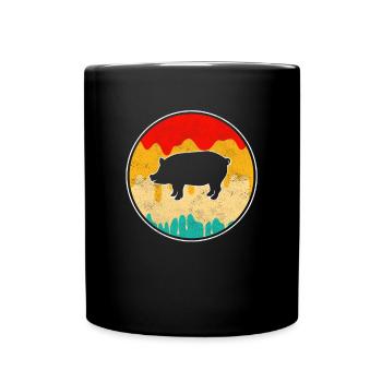 Schwein Retro - Tasse einfarbig - Schwarz - Vorne