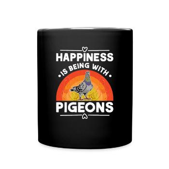 Le bonheur, c’est d’être avec Pigeons Taube - Mug uni - noir - Devant