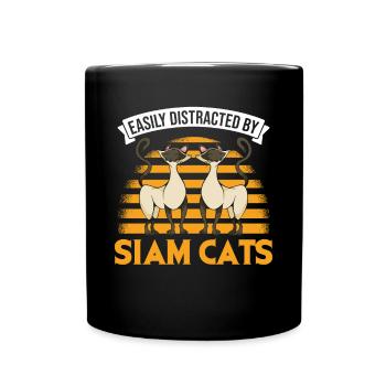 Easily distracted by Siam Cats Siamese Cat - Full Colour Mug - black - Front