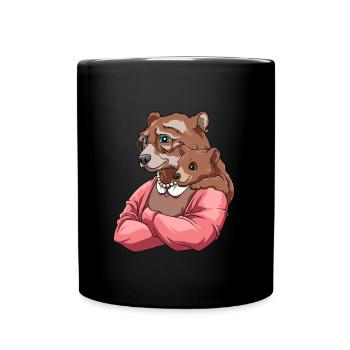 Oma Enkel Partner Look - Oma Bär und Baby - Tasse einfarbig - Schwarz - Vorne