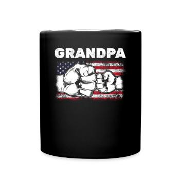 US Flag Grandpa & Grandson Fist Bump Grandpa - Full Colour Mug - black - Front