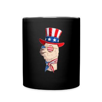 Funny Llama 4th of July Party Llama Patriotic Day - Full Colour Mug - black - Front