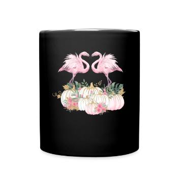 Autumn Flamingo Thanksgiving Pumpkin - Full Colour Mug - black - Front