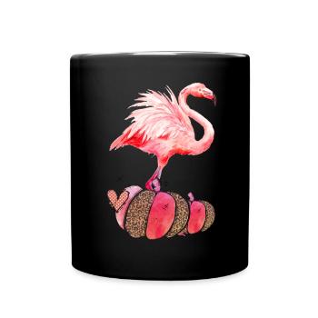 Herbst Flamingo Kürbis Thanksgiving - Tasse einfarbig - Schwarz - Vorne