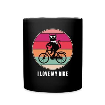 Katzen Fahrrad Katzenliebhaber Fahrradliebhaber - Tasse einfarbig - Schwarz - Vorne