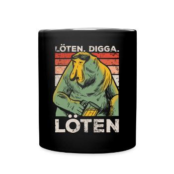 Löten Digga Löten Nasenaffe Bier Biertrinker Retro - Tasse einfarbig - Schwarz - Vorne