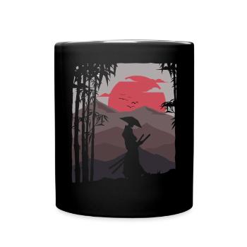 Künstlerische Samurai Sonnenuntergang Bushido Natur Japanisch - Tasse einfarbig - Schwarz - Vorne