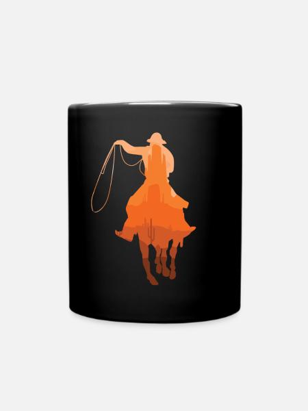 Cowboy Sunset Vintage Western Landscape Cheval - Mug uni - noir