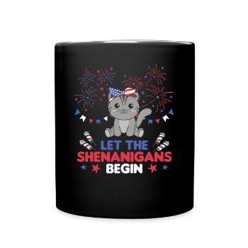 Joyeux 4ème chat mignon avec feux d’artifice Amérique - Mug uni - noir - Devant