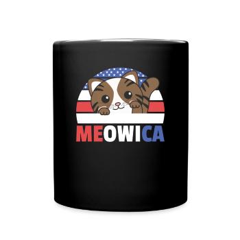 Katze für den vierten Juli USA Flagge Meowica - Tasse einfarbig - Schwarz - Vorne