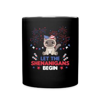 Joyeux 4ème chat mignon avec feux d’artifice Amérique - Mug uni - noir - Devant