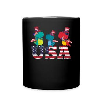 Usa American Flag Party Dinosaures portant le drapeau - Mug uni - noir - Devant