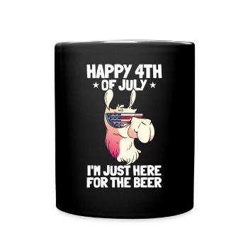 Patriotic Llama Happy 4th of July I'm Just Here - Full Colour Mug - black - Front