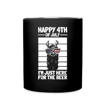 Happy 4th of July I'm Just Here For The Beer Llama - Full Colour Mug - black - Front
