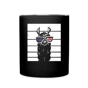 Patriotic Llama with Sunglasses US Flag 4th Of - Full Colour Mug - black - Front