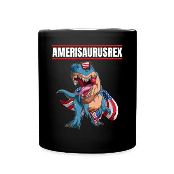 Amerisaurusrex Dinosaur Wearing US Flag Cape And - Full Colour Mug - black - Front