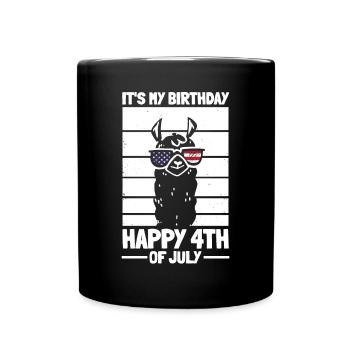 Patriotic Party Llama It's My Birthday Happy 4th - Full Colour Mug - black - Front