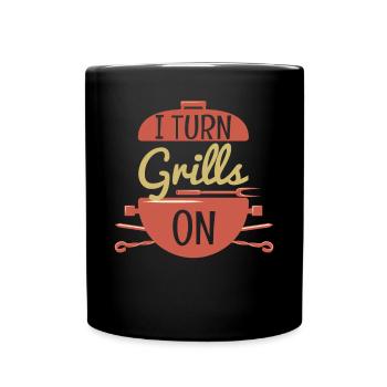 I Turn Grills On Grilling Pun BBQ - Full Colour Mug - black - Front