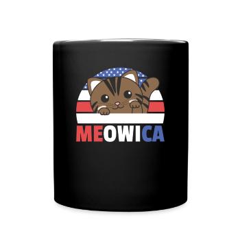 Katze für den vierten Juli USA Flagge Meowica - Tasse einfarbig - Schwarz - Vorne