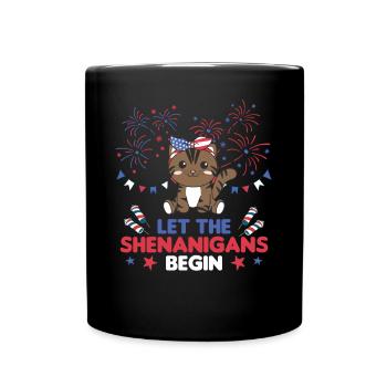 Joyeux 4ème chat mignon avec feux d’artifice Amérique - Mug uni - noir - Devant