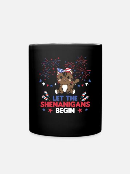 Happy 4th süße Katze mit Feuerwerk Amerika - Tasse einfarbig - Schwarz