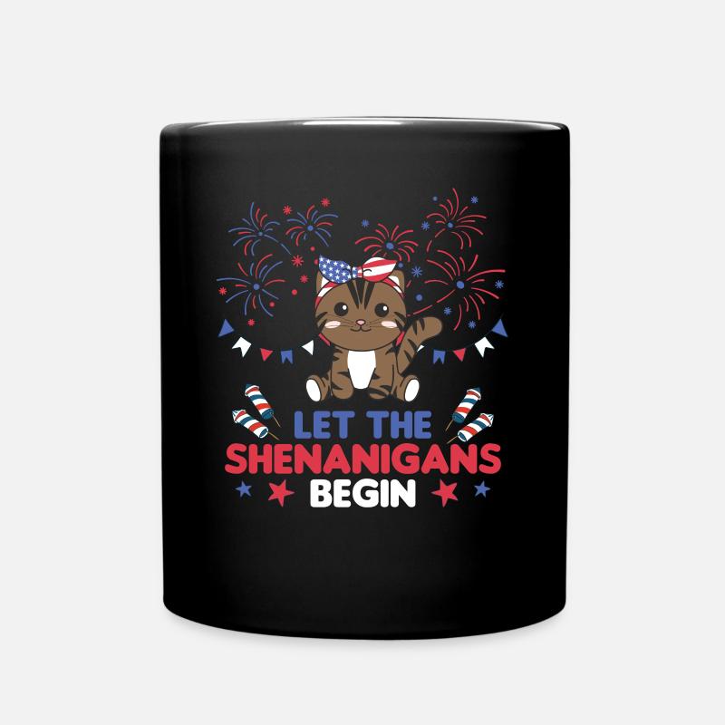 Happy 4th süße Katze mit Feuerwerk Amerika - Tasse einfarbig - Schwarz