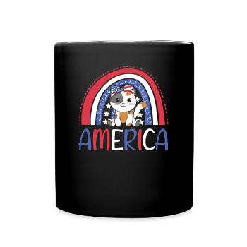 4th of July american cat for kids cute usa cat - Tasse einfarbig - Schwarz - Vorne