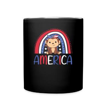 4th of July american monkey for kids usa rainbow - Tasse einfarbig - Schwarz - Vorne
