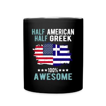 Half American Half Greek - Full Colour Mug - black - Front