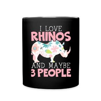 Ich liebe Nashörner und vielleicht 3 Personen Nashorn Tier - Tasse einfarbig - Schwarz - Vorne