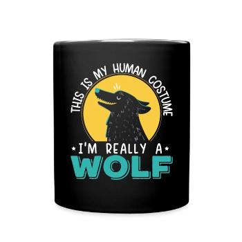 Das ist mein menschliches Kostüm Ich bin wirklich ein Wolfsliebhaber - Tasse einfarbig - Schwarz - Vorne