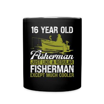 16 Year Old Fisherman Fishing Rod 16 Anglers - Full Colour Mug - black - Front